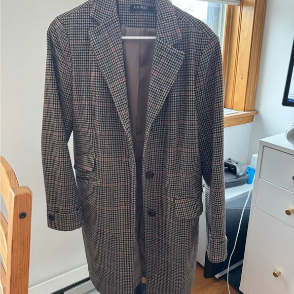 Ralph Lauren Brown Houndstooth Trench Coat - Picture 3 of 4